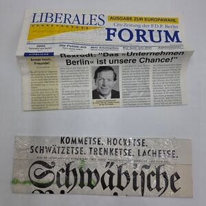 Vintage 1994 German Newspaper Lot Liberales Forum Berlin FDP Schwäbische History